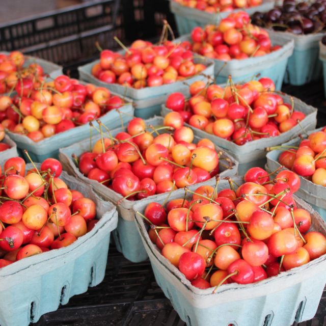 Fresh red cherries at flea market in Shipshewana, Indiana