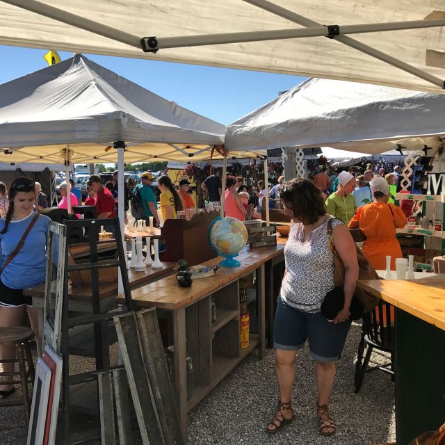 Farmhouse tables for sale at flea market in Shipshewana, Indiana